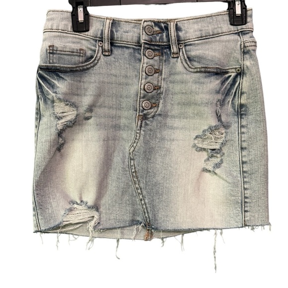 ✨3/$20✨ Eunina Light Wash Blue Alexis High Rise Mini Jean Skirt. Button Fly. XS - Picture 2 of 11